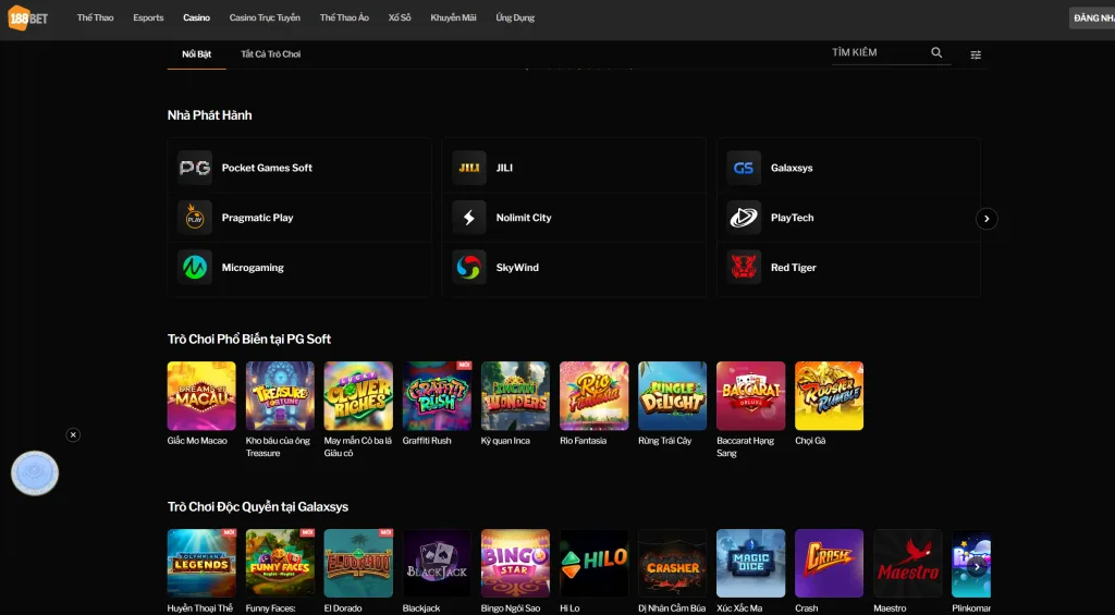 188BET Ảnh Mega Moolah và giao diện Keno