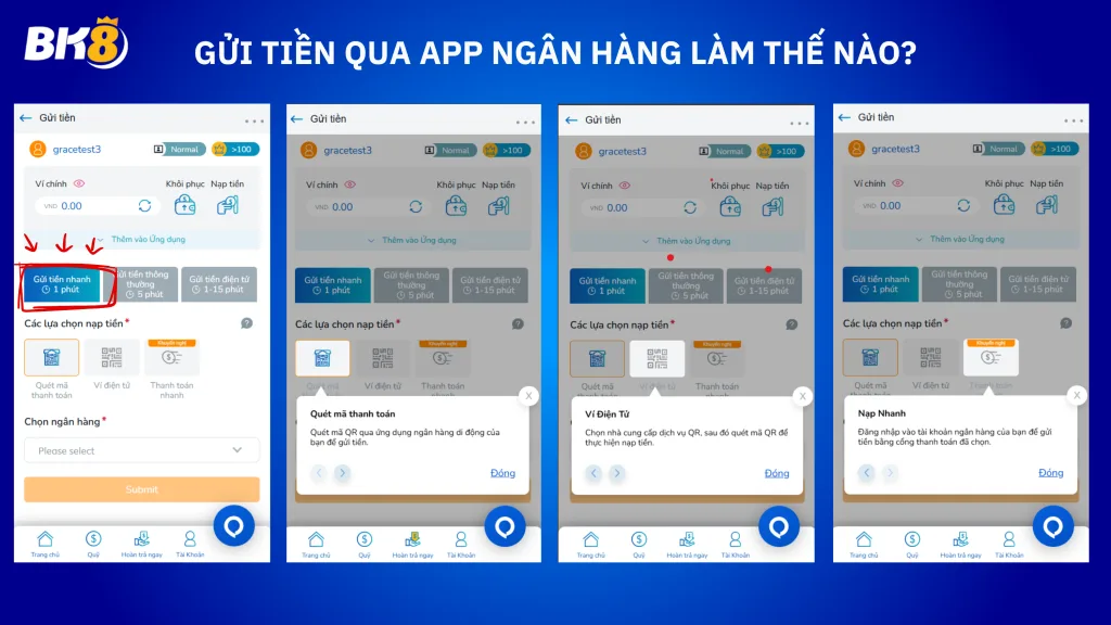 Giao diện nạprút tiền, xác thực 2FA