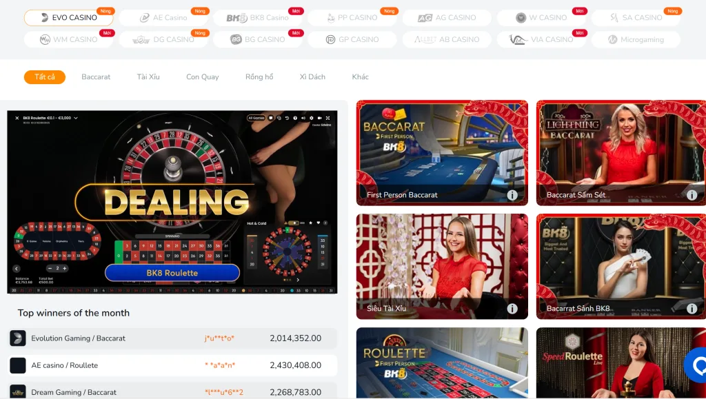 Hình ảnh các sảnh casino và dealer live