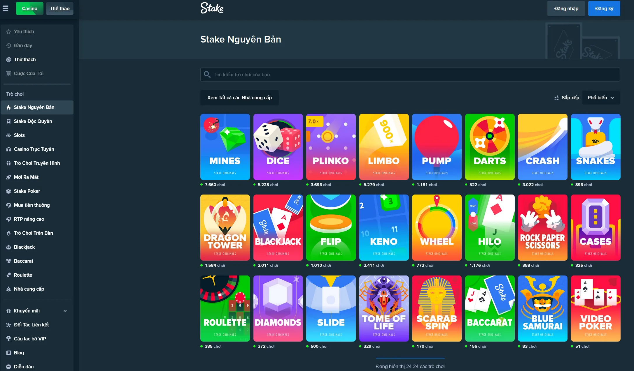 Giao diện game Stake Originals, biểu tượng Provably Fair