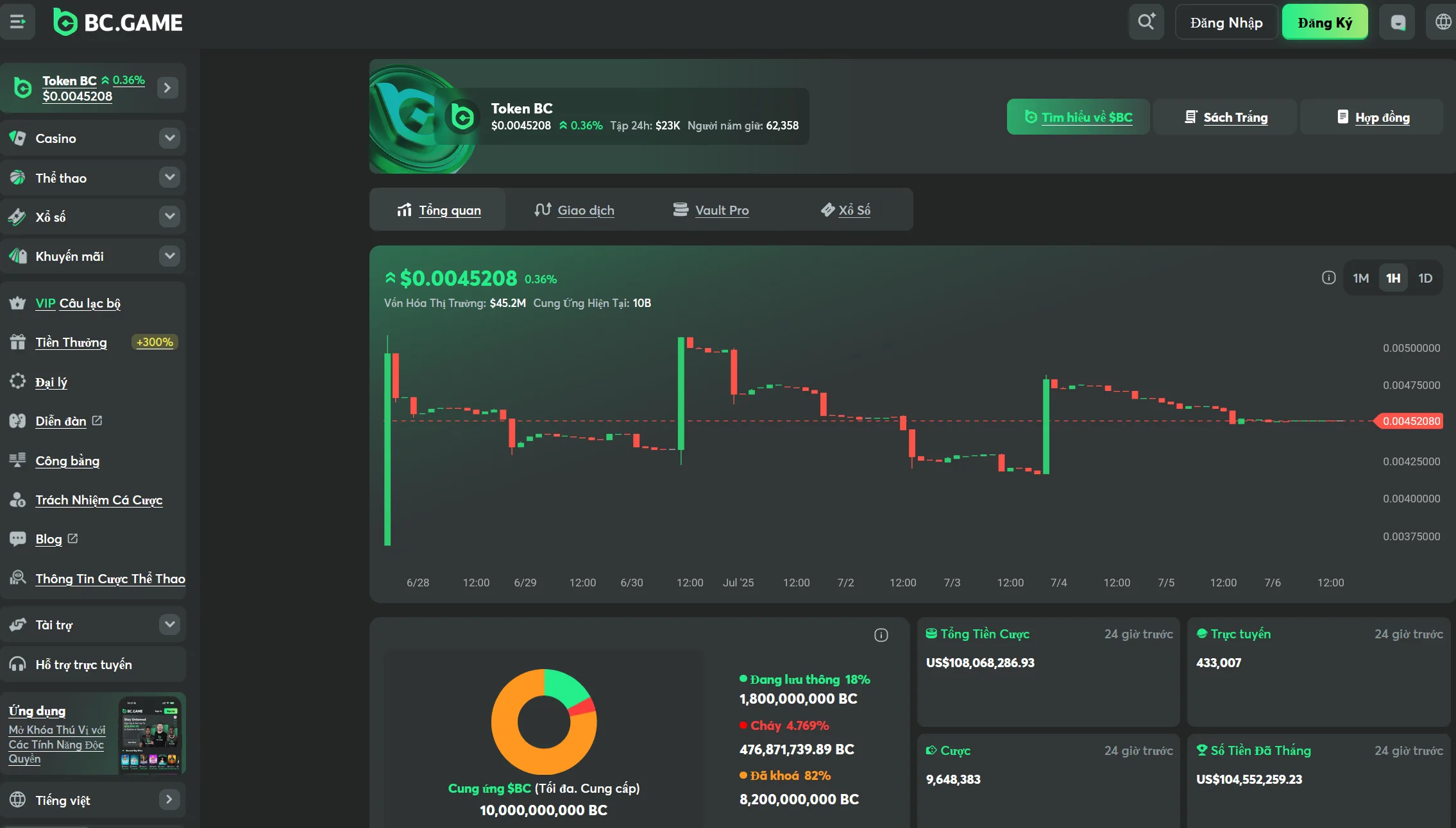 Ví token BCD, giao diện Vault Pro staking