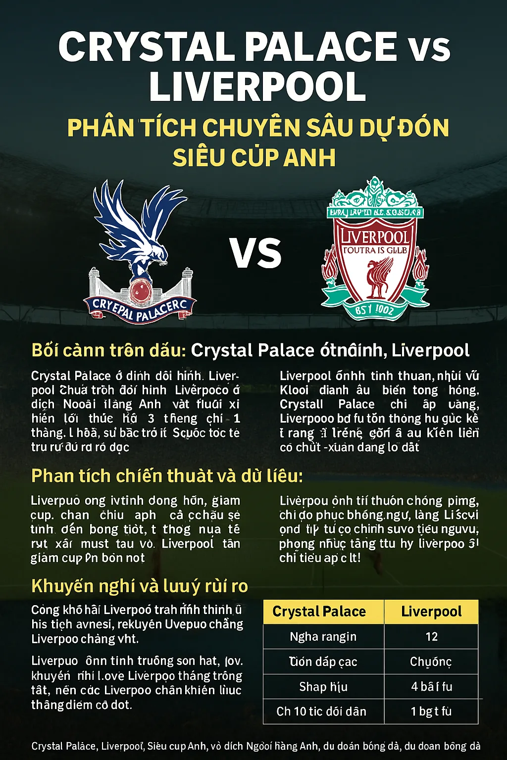 Crystal Palace vs Liverpool｜Phân tích chuyên sâu dự đoán Siêu cúp Anh