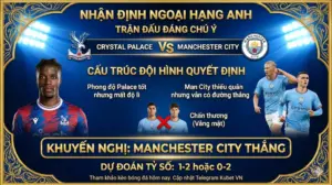 trận đấu đáng chú ý Crystal Palace vs Manchester City