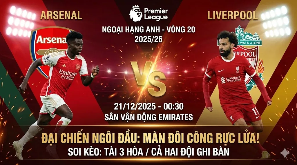 Soi kèo Ngoại hạng Anh Arsenal vs Liverpool Đại chiến ngôi đầu hứa hẹn mưa gôn